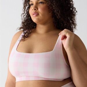 Fabletics Pink Checkered Women's Bralette - Sports Bra 2X Gingham Cute Gym